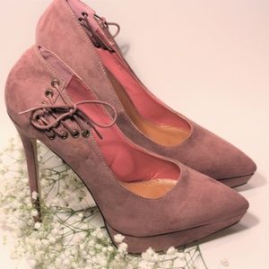 ISABELLA RUE MAUVE SUEDE CORSET PUMPS *NEVER WORN*